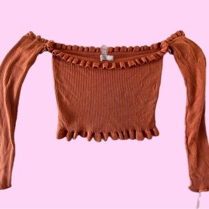 ASOS Rust Orange Ribbed Off-Shoulder Top